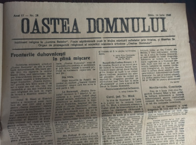 OASTEA DOMNULUI/SUPLIMENT RELIGIOS LA LUMINA SATELOR/SIBIU 14 IULIE 1946/2+2 pag foto