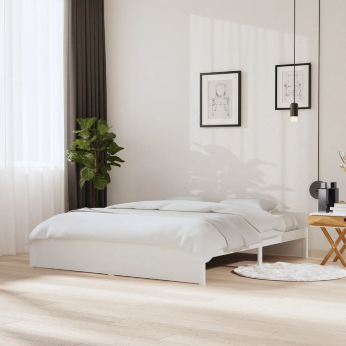 Cadru de pat Super King, alb, 180x200 cm, lemn masiv GartenMobel Dekor