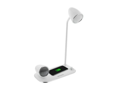 Incarcator wireless birou Tellur, 15W, Boxa Bluetooth 5W, Lampa de birou, Tellur Nostalgia, Alb foto