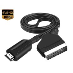 Cablu Scart la HDMI, Active, 1m, Full HD, convertor euroscart analog la hdmi digital cu mufa video si sunet audio tata, adaptor cablu alimentare USB 5