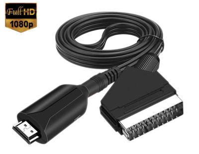 Cablu Scart la HDMI, Active, 1m, Full HD, convertor euroscart analog la hdmi digital cu mufa video si sunet audio tata, adaptor cablu alimentare USB 5 foto