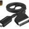 Cablu Scart la HDMI, Active, 1m, Full HD, convertor euroscart analog la hdmi digital cu mufa video si sunet audio tata, adaptor cablu alimentare USB 5