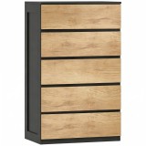 HOMCOM Comodă cu 5 Sertare din Lemn, cu Șine Metalice și M&acirc;nere Decupate, 60x39x100 cm | Aosom Romania