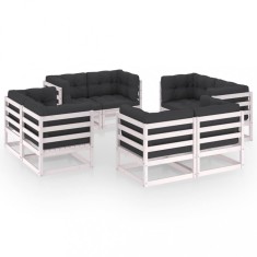 Set mobilier de gradina cu perne, 8 piese, lemn masiv de pin