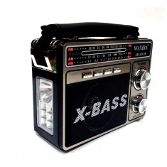 Radio X-Bass Waxiba, antena, AUX, AM, FM, SW, lanterna incorporata, 220 V, MP3 Player, slot card SD, USB, Negru foto