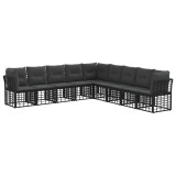 vidaXL Set de canapele de exterior cu pernă 9 pcs Negru Poliester 3437487