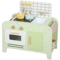 AIYAPLAY Set de Bucătărie de Jucărie din Lemn pentru Copii de 3+ Ani cu 15 Accesorii, Verde | Aosom Romania