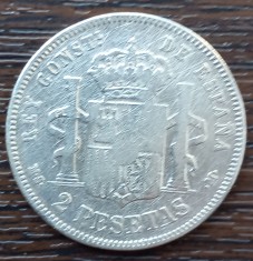 (A534) MONEDA DIN ARGINT SPANIA - 2 PESETAS 1882 MSM, REGELE ALFONSO XII