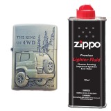 Bricheta tip zippo, 3D relief, metalica, king of 4wd si lichid zippo 125 ml m4