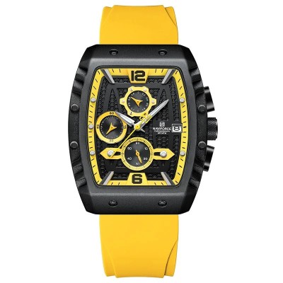 Ceas barbatesc Naviforce Sport Casual Quartz Analog Silicon Cronograf Galben foto