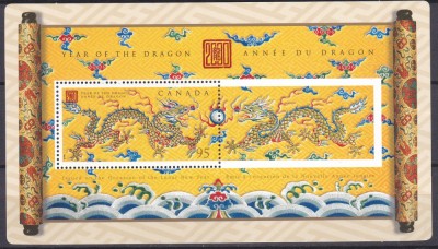 DB1 Canada Anul Dragonului 2000 SS Embossed Gofrat Splendid SS MNH foto