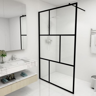 vidaXL Paravan de duș walk-in, negru, 115x195 cm, sticlă securizată foto