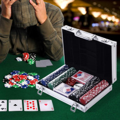 HOMCOM Geanta pentru Jocuri, Poker, 200 jetoane, din aluminiu, Argintiu