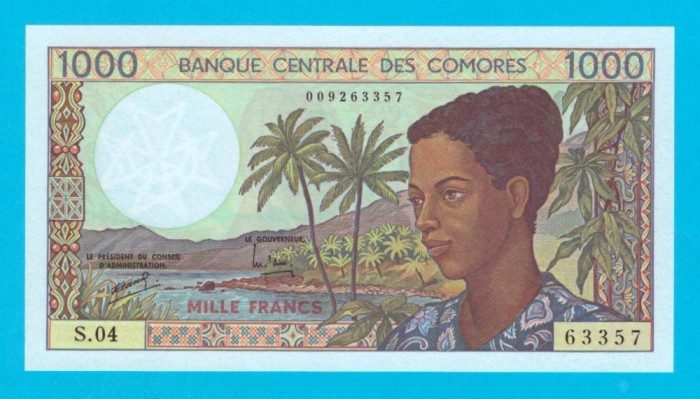 Bancnotă Insulele Comore (pick 11) 1000 Francs 1986 UNC serie: S.04 63357