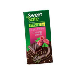 Ciocolata amaruie cu indulcitor natural de stevia Sweet&amp;Safe, seminte de canepa, zmeura, 90 g, Sly Nutritia