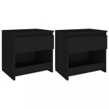 Set 2 Noptiere Gossi Negre 40x30x39 cm PAL Sertar Compartiment Comoda Dormitor Mese Canapea