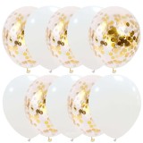 Set 10 Baloane Latex Albe cu Confetti Aurii, 30cm, Ropet - Aniversare, Petrecere Copii, Baloane cu Heliu/Aer