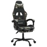 Cumpara ieftin Scaun de gaming cu suport picioare, negru/camuflaj, piele eco