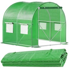 Folie inlocuire pentru sera 200x200x200 cm, PE 140g/mp cu plasa PP, UV4, 4 ferestre si usa cu fermoar, verde Household NewTrend