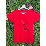 Tricou Rosu din Bumbac Cu Imprimeu Ruj