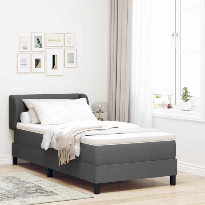 vidaXL Pat boxspring cu saltea Gri &icirc;nchis 100 x 200 cm țesătură 3340011