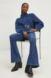 Answear Lab camasa jeans femei, culoarea albastru marin, cu guler stand-up, regular