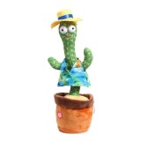 Jucarie interactiva FOXMAG24, Cactus Vorbitor, Danseaza, Imita, Canta, Educativ, 32 cm, cu USB, palarie galbena, verde