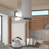 Hotă tip insulă vidaXL, 90cm, Afișaj LCD, 750 m&sup3;/h, Inox Argintiu, Filtru Grasime + Carbon