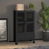 Dulap industrial depozitare Gossi, metal negru 70x40x115cm, 2 rafturi, 2 sertare, design urban