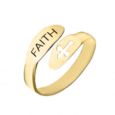 Faith - Inel reglabil personalizat text si cruciulita din argint 925 placat cu aur galben 24K