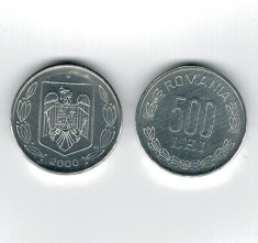 Romania 2000 - 500 lei, aluminiu, UNC, cu luciu de batere