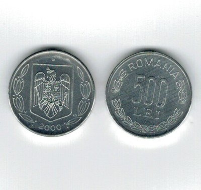 Romania 2000 - 500 lei, aluminiu, UNC, cu luciu de batere foto