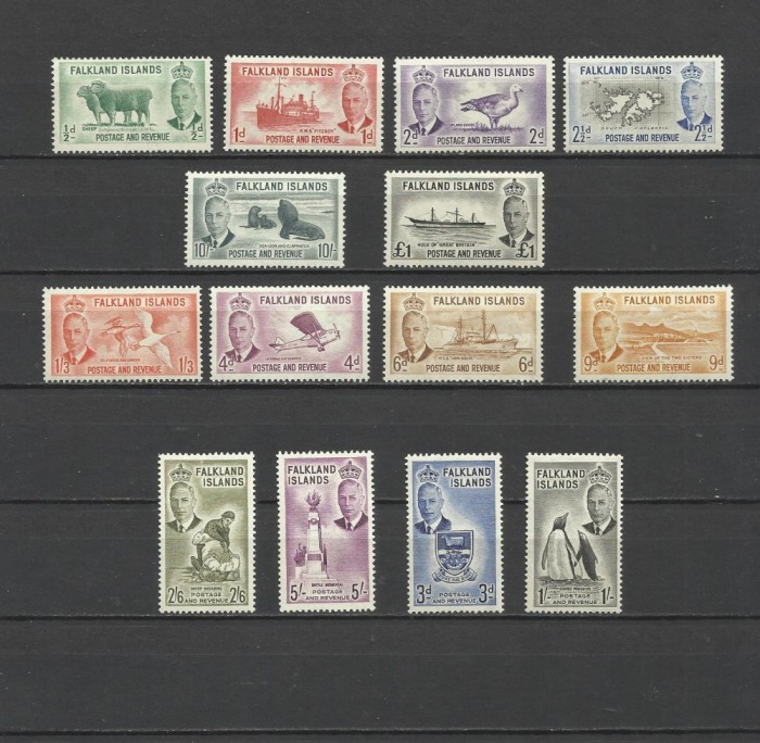 FALKLAND 1952 KING GEORGE VI PICTORIAL SET FINE URME DE SARNIERA