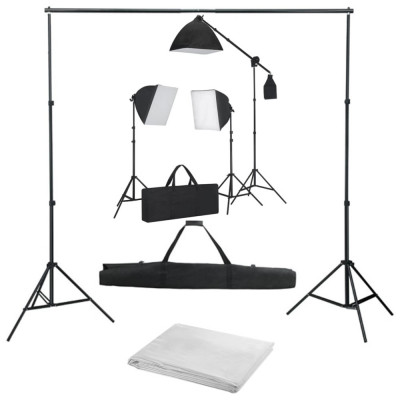 Kit studio foto cu lumini softbox și fundal foto