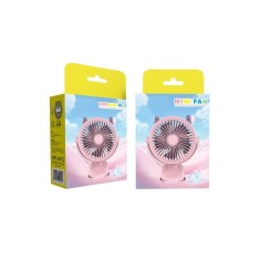 Ventilator de mana, prindere cu clips, incarcare USB, cu cornite, oscilabil, buton On/OFF, 3 viteze, roz