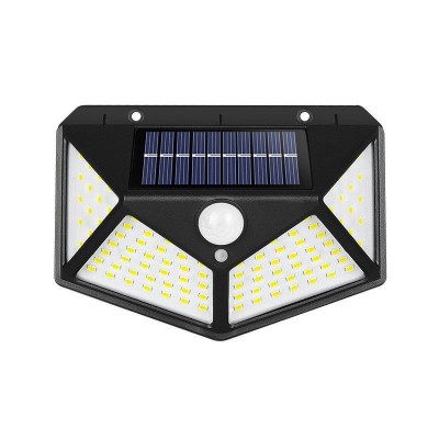 Felinar solar autonom pentru exterior, eMazing 100 LED, detectare la distanta, prindere pe perete, fara fire, iluminare pe 4 laturi foto