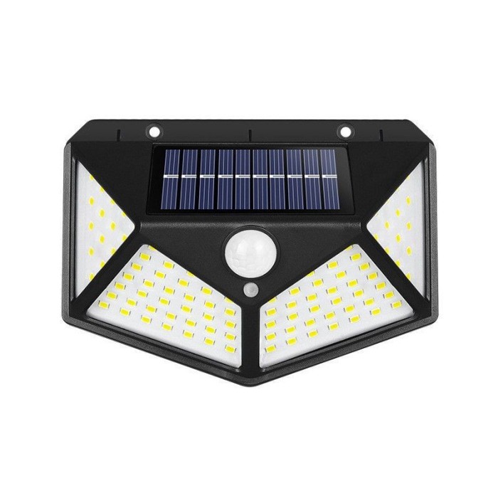 Felinar solar autonom pentru exterior, eMazing 100 LED, detectare la distanta, prindere pe perete, fara fire, iluminare pe 4 laturi