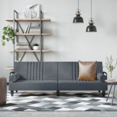 vidaXL Canapea extensibila cu cotiere, gri inchis, catifea foto
