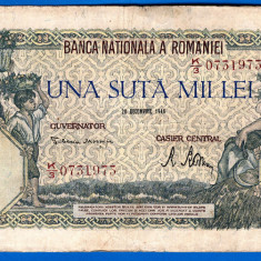 (40) BANCNOTA ROMANIA - 100.000 LEI 1946 (20 DECEMBRIE 1946), FILIGRAN ORIZONTAL