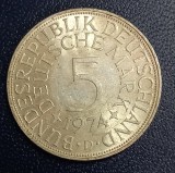 (A133) MONEDA DIN ARGINT GERMANIA - 5 MARK 1974, LIT. D, 11,2 GRAME. PURITATE 625