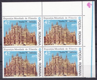 TSV % - 1976 LP 922 EXPOZITIA FILATELICA ITALIA &amp;#039;76, MILANO, BLOCX4, MNH/** LUX foto