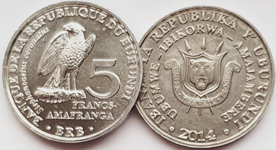 1776 Burundi 5 Francs 2014 African crowned eagle km 25 UNC foto
