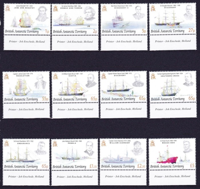 DB1 BAT 1993 Teritorii Antarctice Britanice Exploratori si Corabiile lor Vapoare 12 v. cu tag MNH ATENTIE 2 poze