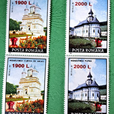 TIMBRE ROMANIA MNH LP1508/2000 Mânăstiri 91 supratipar TROIȚE -Serie în pereche