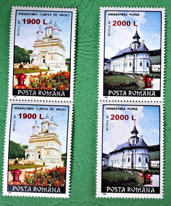 TIMBRE ROMANIA MNH LP1508/2000 M&acirc;năstiri 91 supratipar TROIȚE -Serie &icirc;n pereche