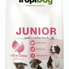 Hrana uscata pentru caini TropiDog, Premium Junior, tale mica sau medie, curcan & orez, 8kg AnimaPet MegaFood