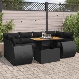 Cumpara ieftin Set canapele de grădină cu perne, 7 piese, negru, poliratan