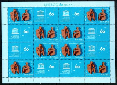 Romania 2005, LP 1702 b, UNESCO - 60 de ani, coala de 8 + 8 viniete , MNH! foto