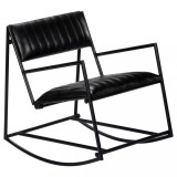 vidaXL Scaun Balansoar Piele Naturala Neagra, Cadru Fier, 54x75x70 cm, Relaxare Interior/Exterior