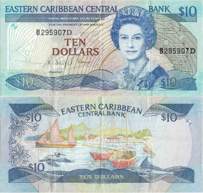 1985, 10 dollars (P-23d.2) - Dominica (Statele Caraibiene de Est)! foto